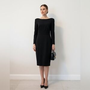 Club Monaco Black Wool Sheath Dress V-Back Puff Shoulder - Size 4
